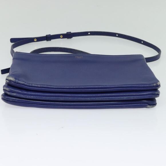CELINE Trio Shoulder Bag Leather Blue Gold - Picture 9 of 13